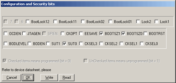  Configuration and Security bits   PonyProg 2000